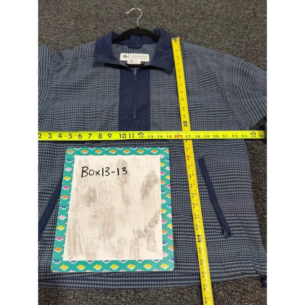 VTG Columbia Windbreaker Navy‎ Plaid Quarter Zip Pullover Jacket Youth M Boys